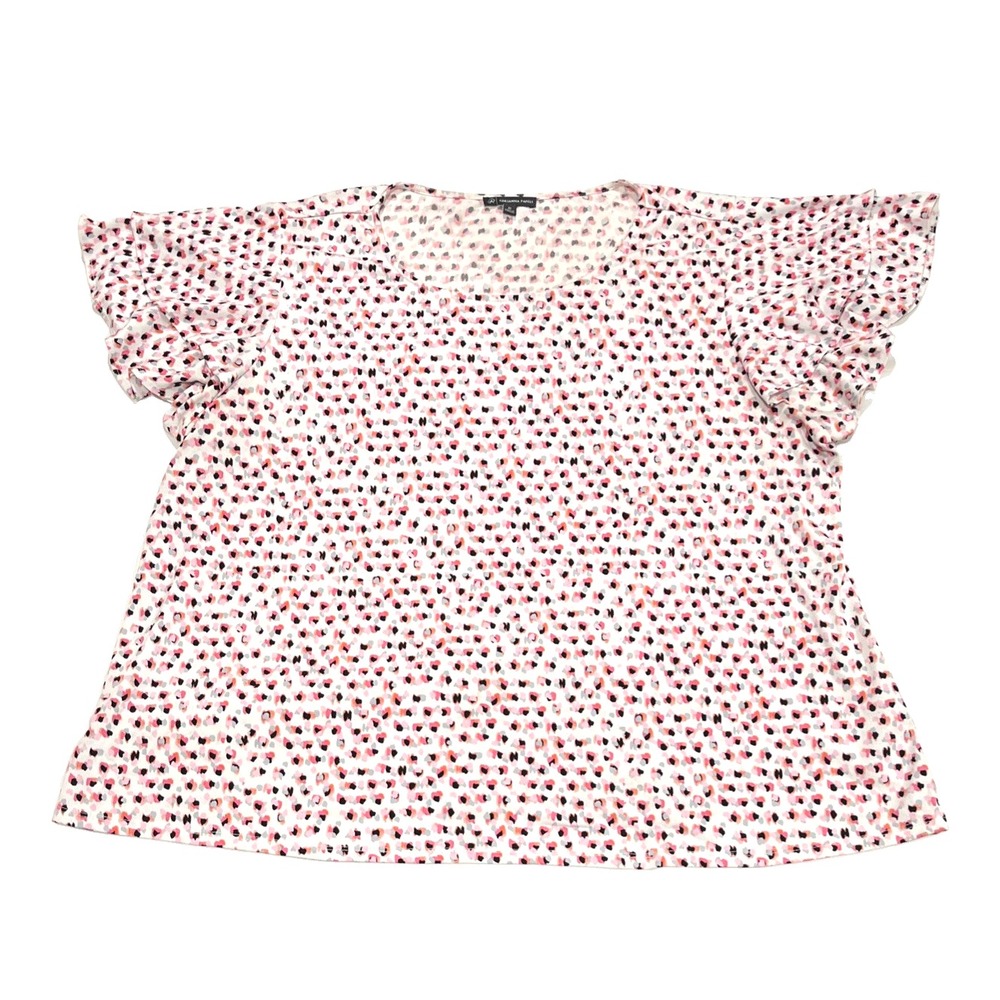 Adrianna Papell Blouse Multicolor Print Ruffle Short Sleeve Boxy Oversized 3X